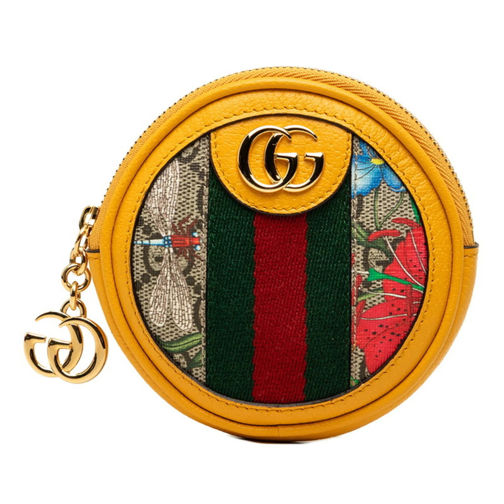 Gucci Ophidia GG Supreme Flora Round Wallet/Coin Purse/Key Case 574840 Beige ...